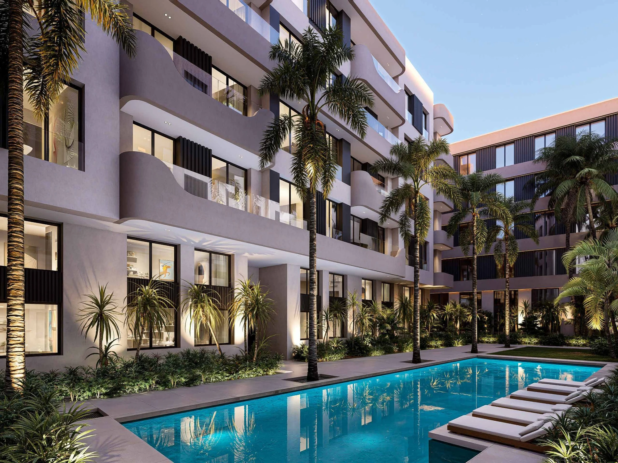 AK Living Garden : piscine collective et façades résidentielles