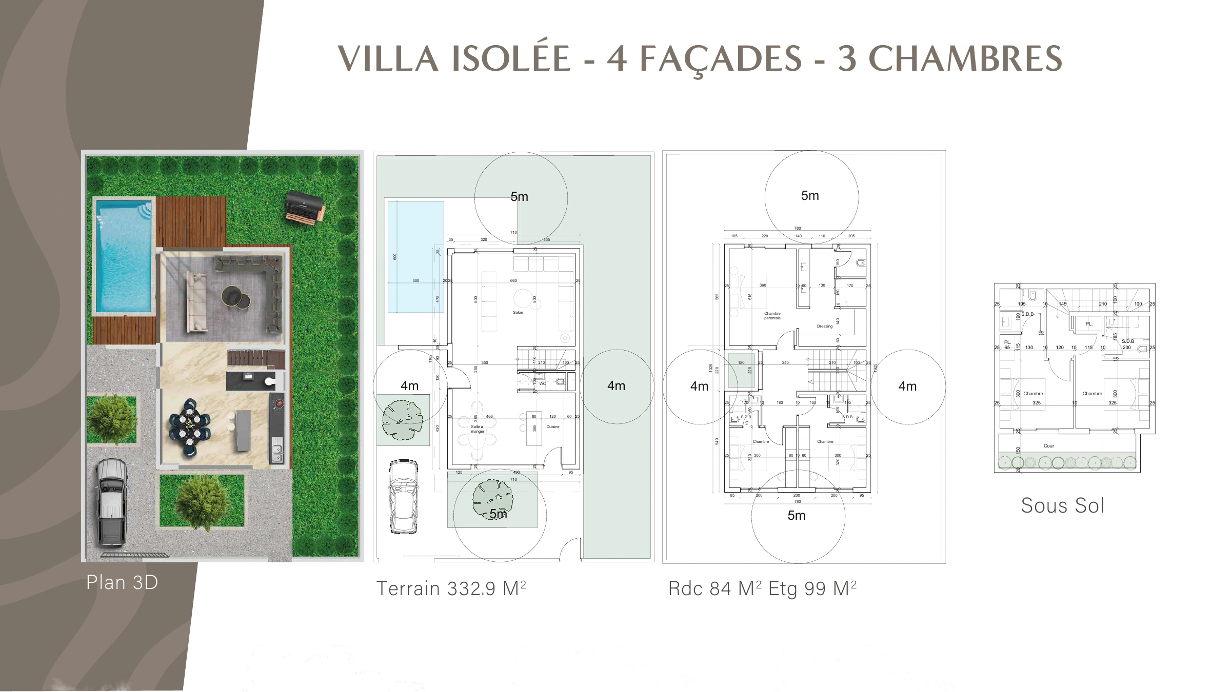 Les Clos des Cyprès : villa isolée, 4 façades et 3 chambres