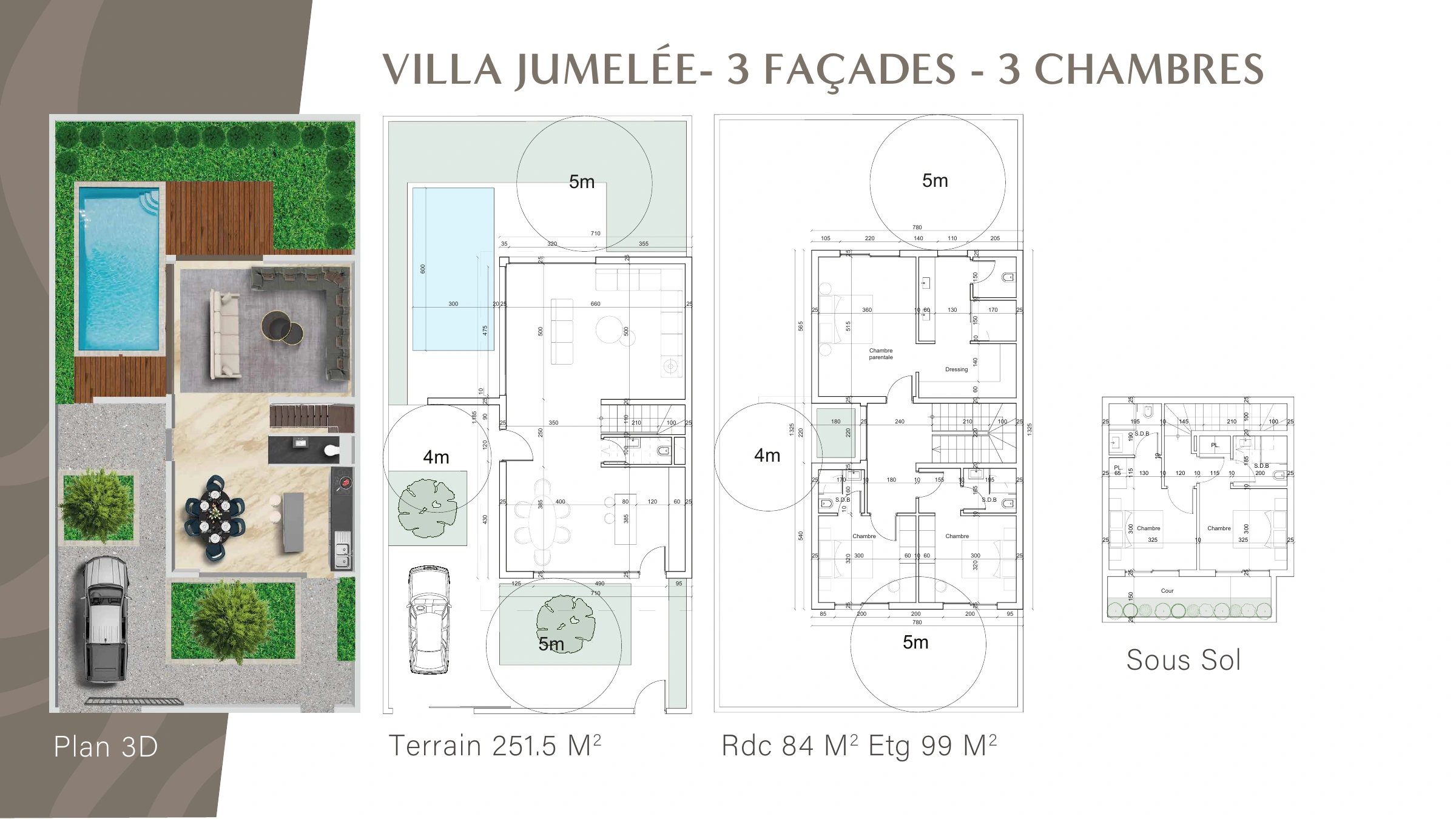 Les Clos des Cyprès : villa jumelée, 3 façades et 3 chambres