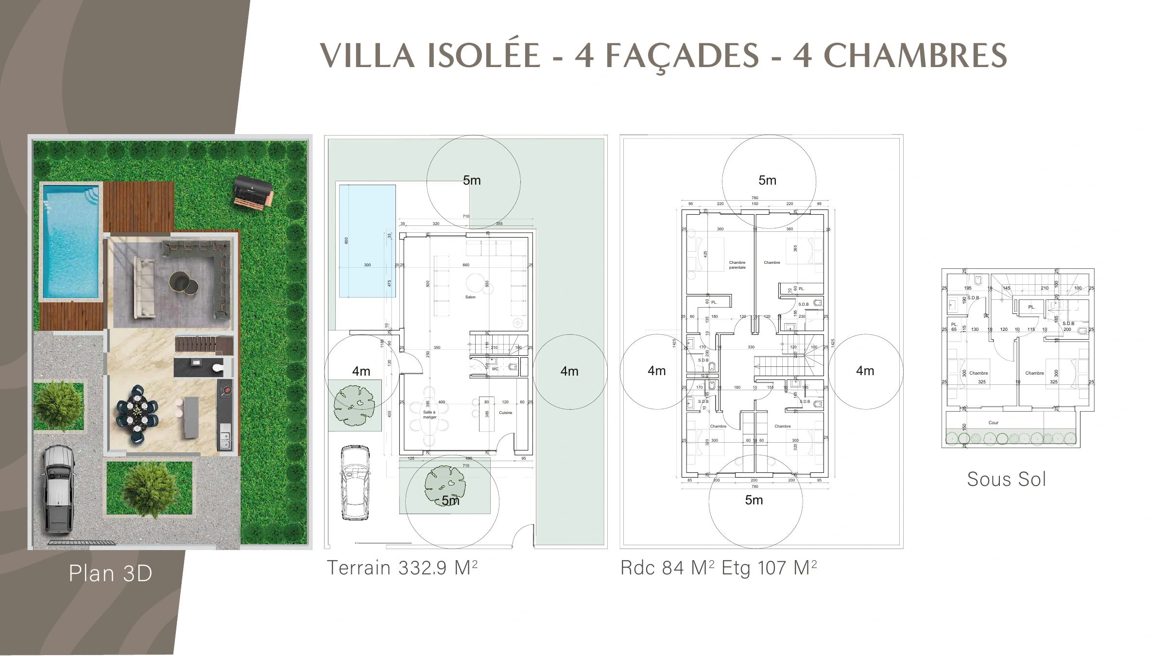 Les Clos des Cyprès : villa isolée, 4 façades et 4 chambres