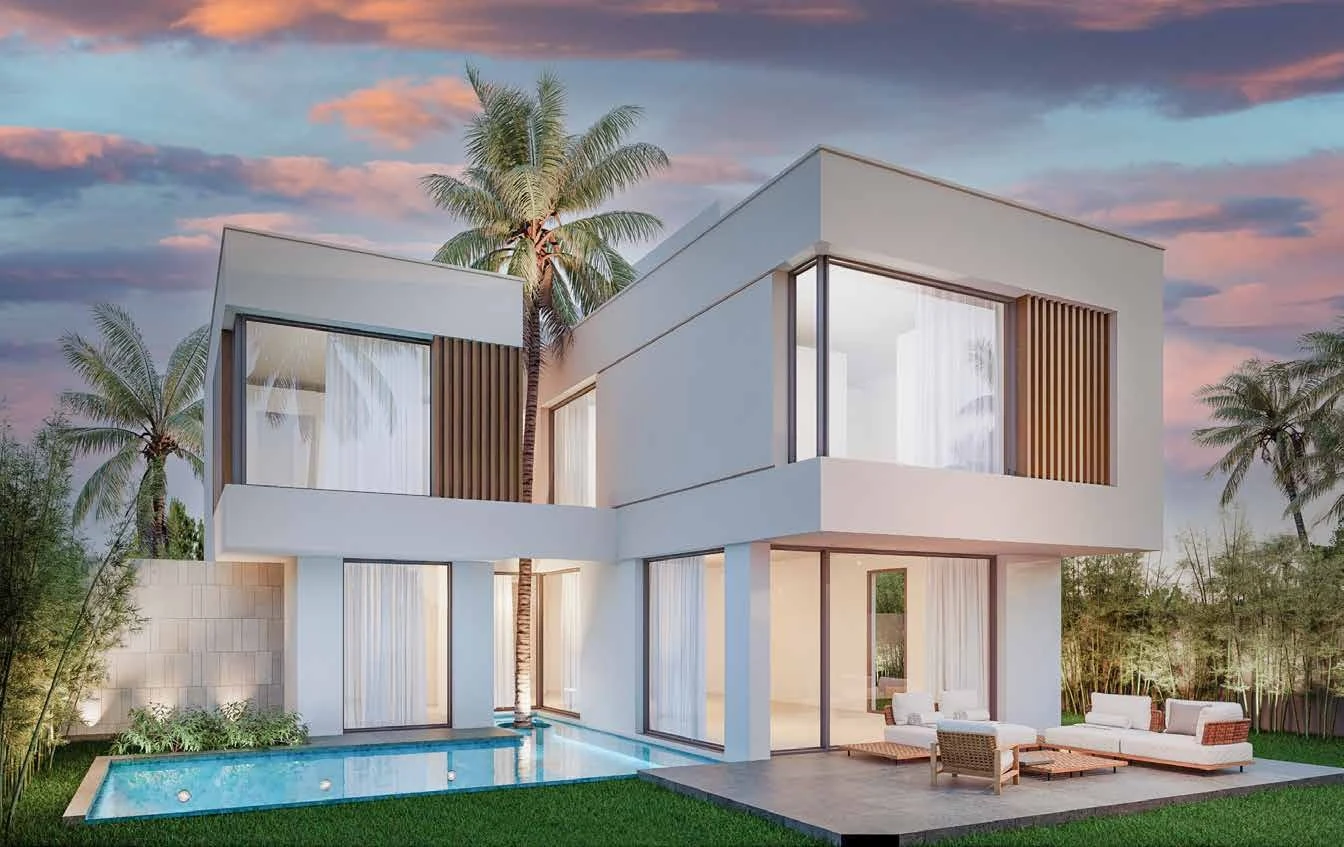 Les Résidences de l’Ourika : villa et piscine au coucher du soleil