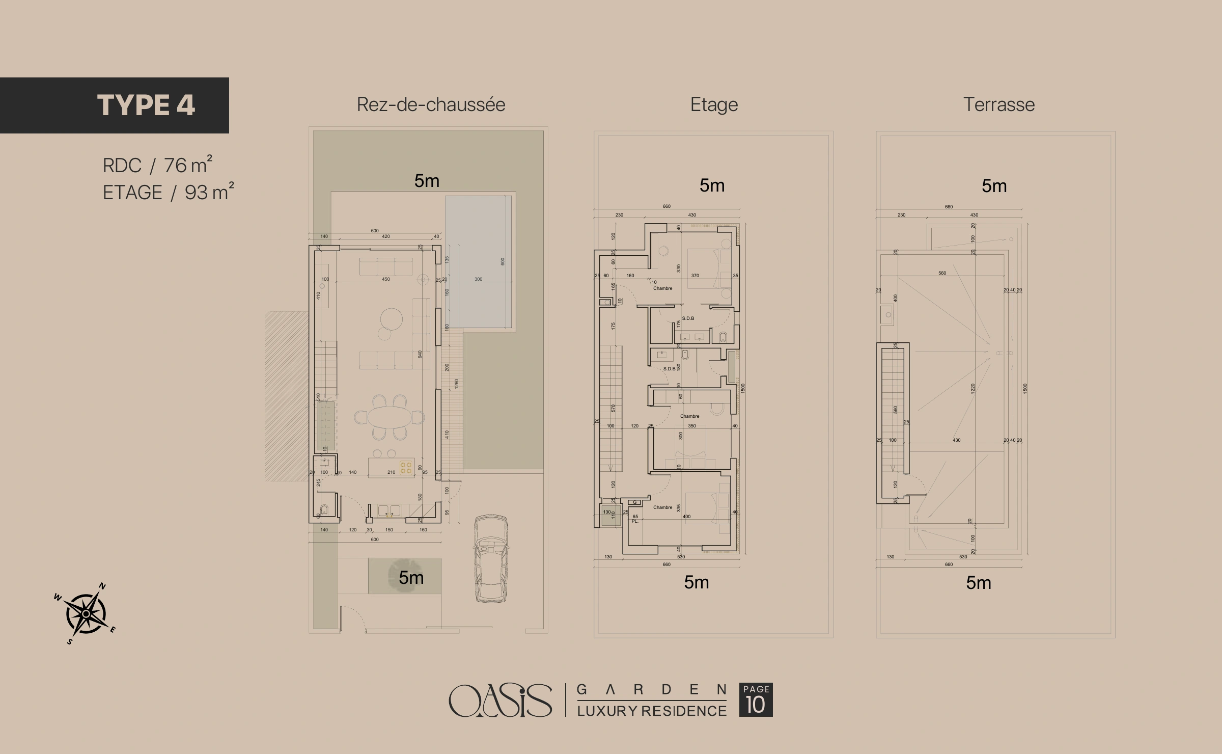Oasis Garden : type 4 : rdc, étage et terrasse